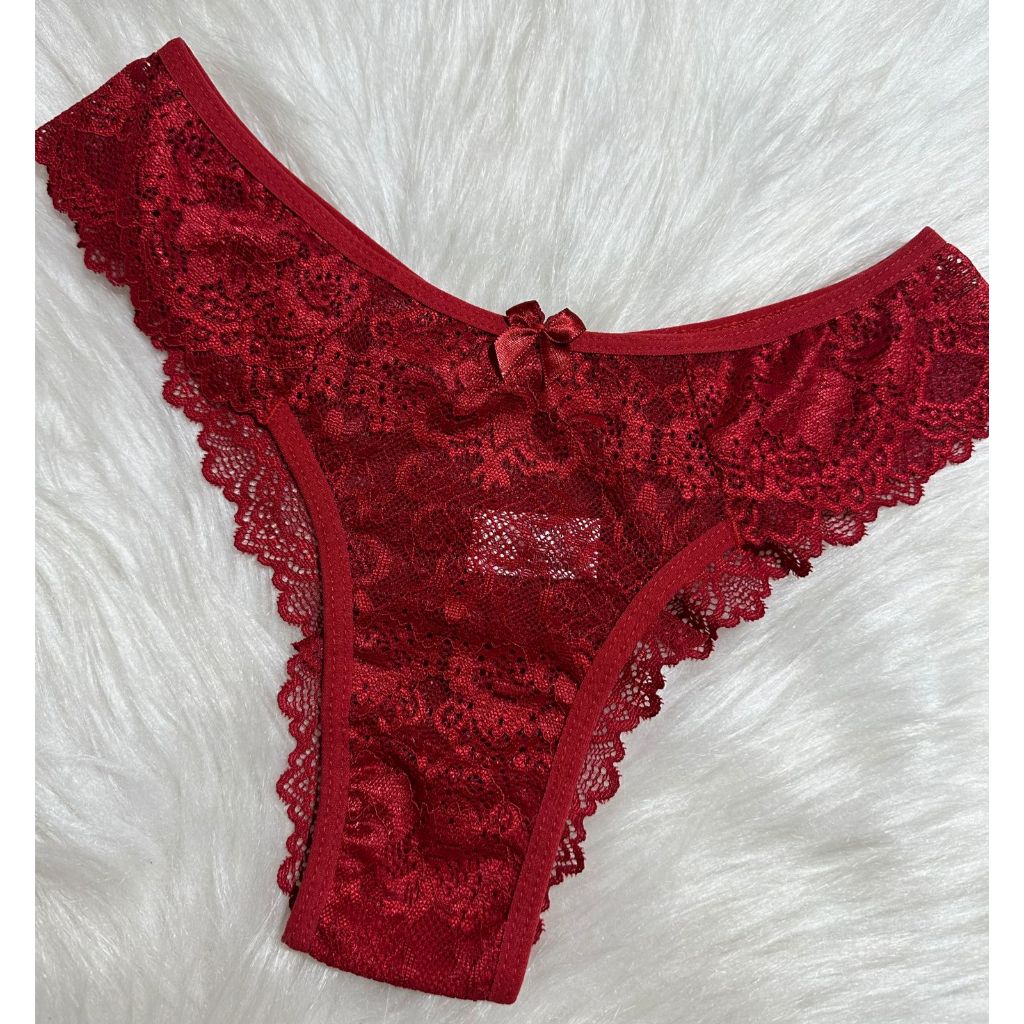 Calcinha renda c fio rendado Vermelho forro interno algodão Lingerie ...