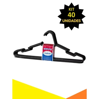 Kit 40 Cabides Adulto Antideslizante Reforçado Preto Linha Premium para Guarda Roupas Organizador