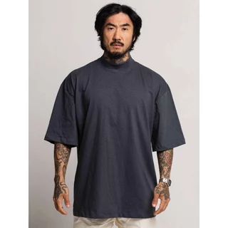Camiseta Oversized Gola Alta Cinza Chumbo Premium