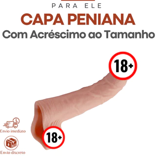 Capa Peniana Realística 21cm Cor Bege Capa Alongadora Peniana com Escroto Produto Sex Shop