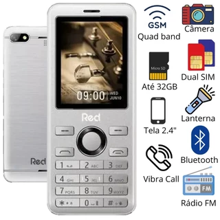 CELULAR IDOSO RED MOBILE PRIME 2.4 RADIO LANTERNA PRATA