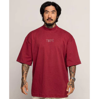Camiseta Oversized Gola Alta Vinho Strass