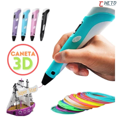 Caneta 3D Impressora Manual Infantil e Adulto Com Filamentos DIY Filamento Plastico ou ABS Tela LCD Desenho 3D Seguro Para Crianças