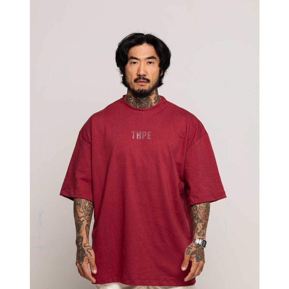 Camiseta Oversized Vinho Strass