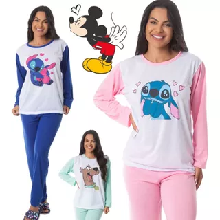 Pijama de Inverno Longo Comprido Feminino Adulto Malha Sueli Escolha Estampa