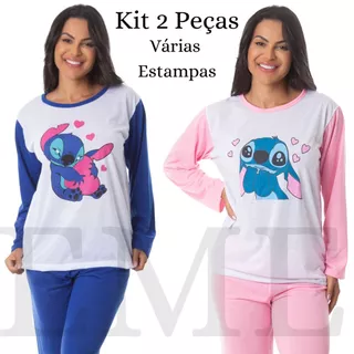 PROMOCAO Kit 2 Pijama Inverno Longo Adulto Feminino Confortável ou 1 Pijama