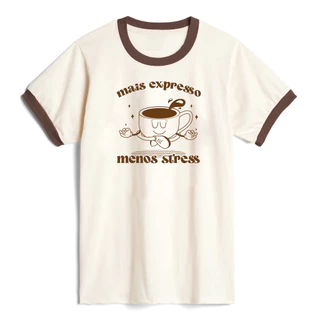 Camiseta ou Baby Look Ringer Tee Vintage / 100% Algodão / Café Expresso