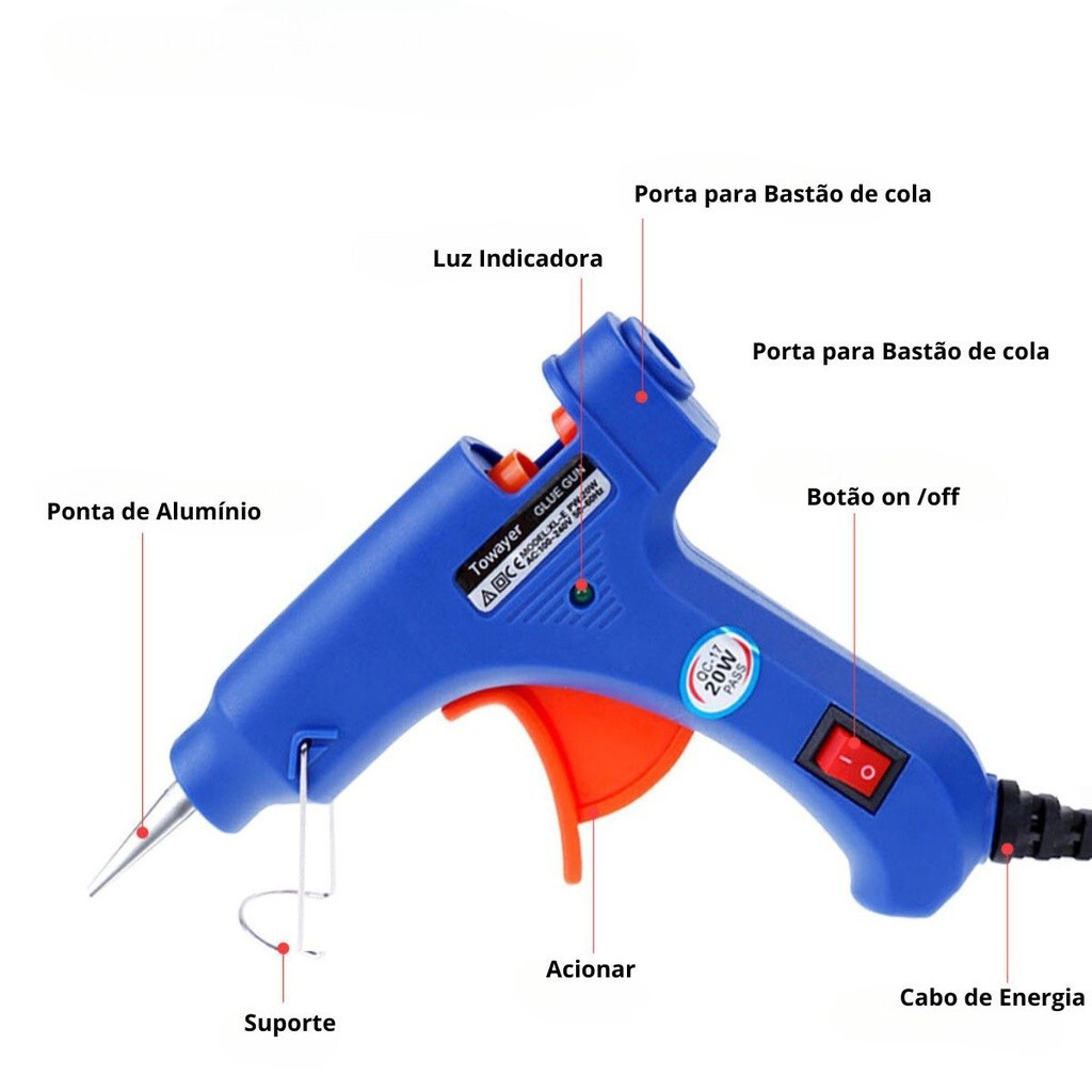 Pistola de Cola Quente Profissional 10W/20W/40W + 2 Bastoes de Cola DIVERSOS MODELOS Bivolt