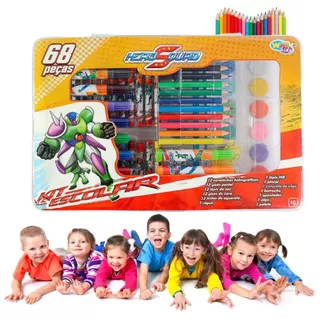 Maleta Kit Pintura Infantil Escolar com Peças Hero Squad Criança Brincadeira Diversão