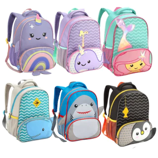 Mochila Infantil Menina Menino Escolar 3D Bichinho Sereia Narval Tubarão Gatinha Pinguim Pequena Creche e Passeio