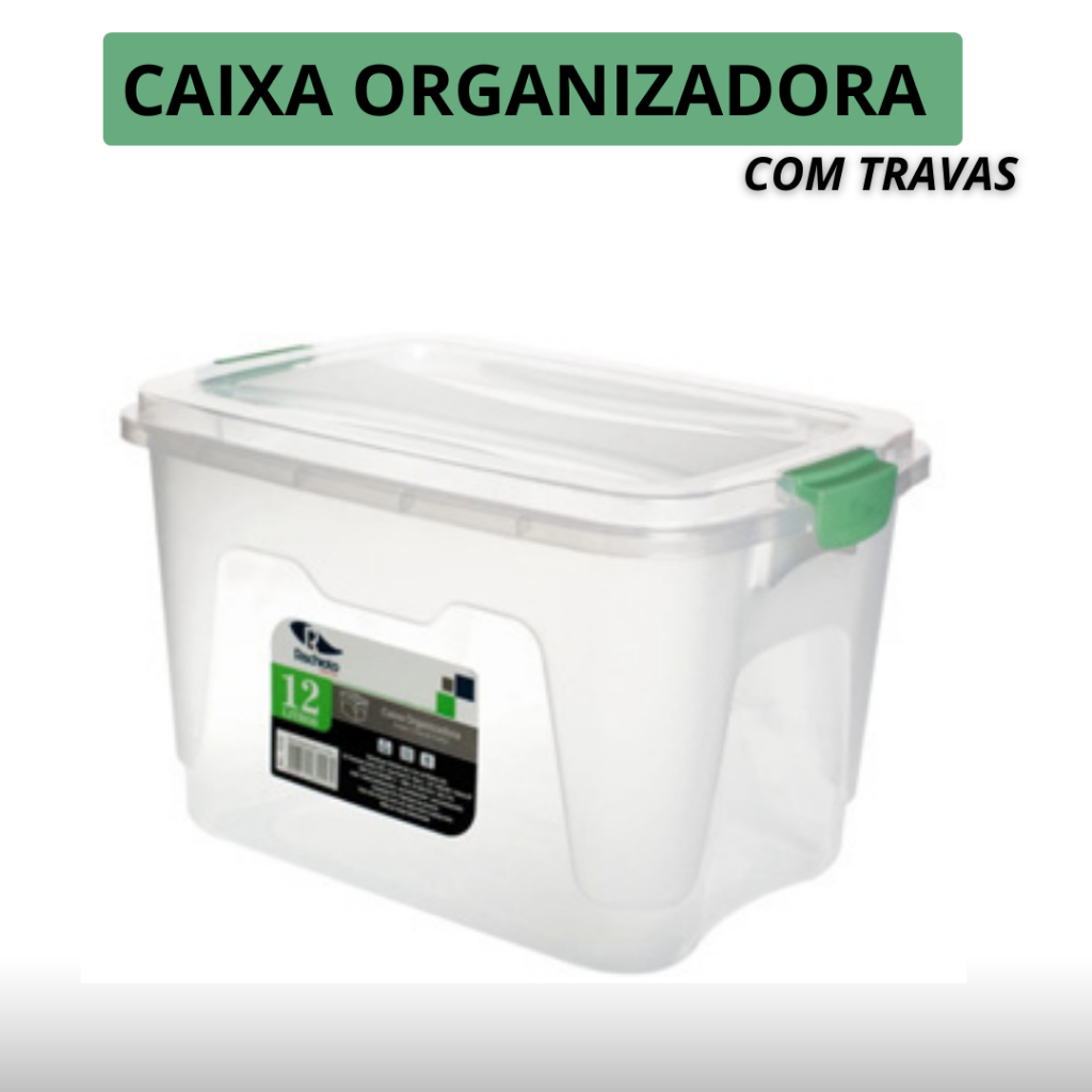 Caixa Organizadora Transparente Com Trava 12L Resistente Pratica - Rischioto