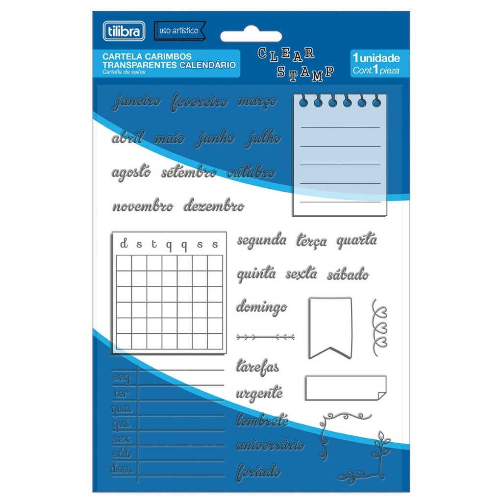Cartela de Carimbos de Silicone Transparente Calendário - Tilibra
