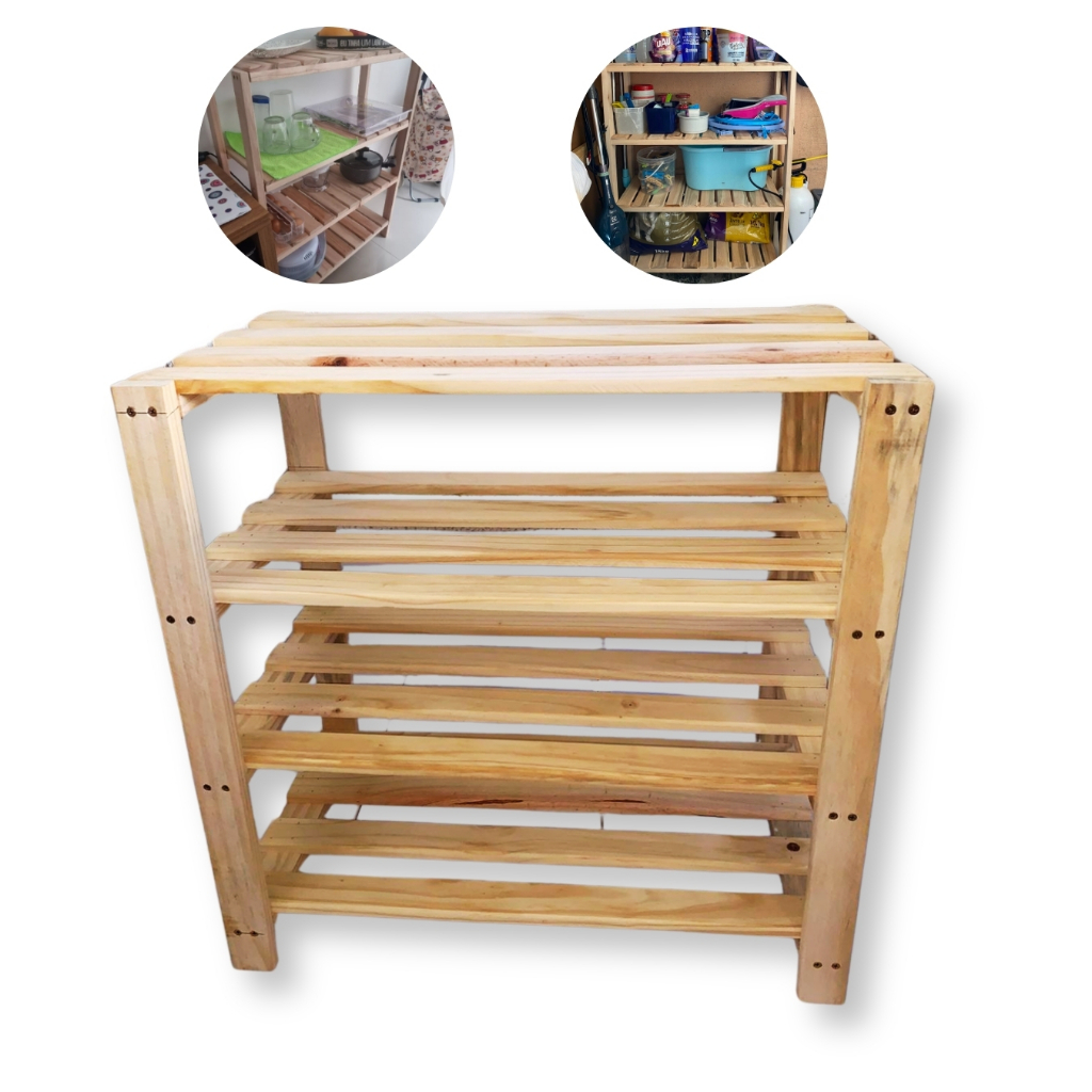 Estante Organizadora de Madeira Pinus Para Sapatos 4 Prateleiras