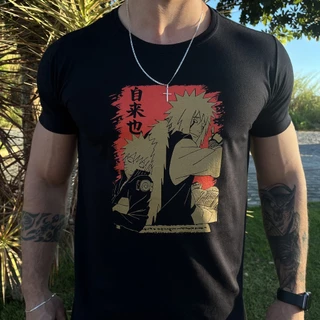Camiseta Naruto e Jiraiya Camisa de Anime Jiraya Estilo Vintage Preta Pronta Entrega de Algodão Premium