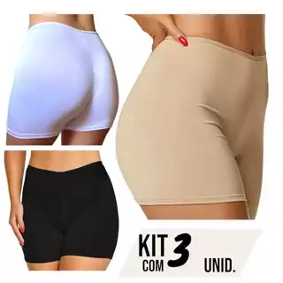 Kit 3 Shorts Anágua Short Segunda Pele