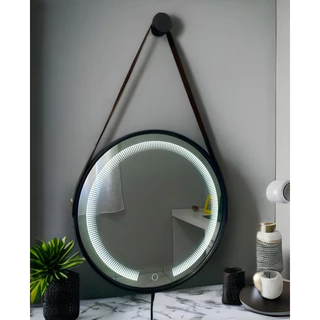 Espelho adnet jateado redondo decorativo com LED TOUCH SCREEN 45x45 cor preto