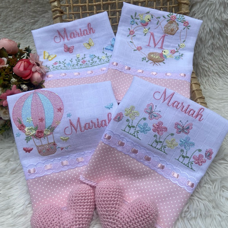 kit com 4 fraldas de boca personalizada bordada nome e desenho | Shopee ...