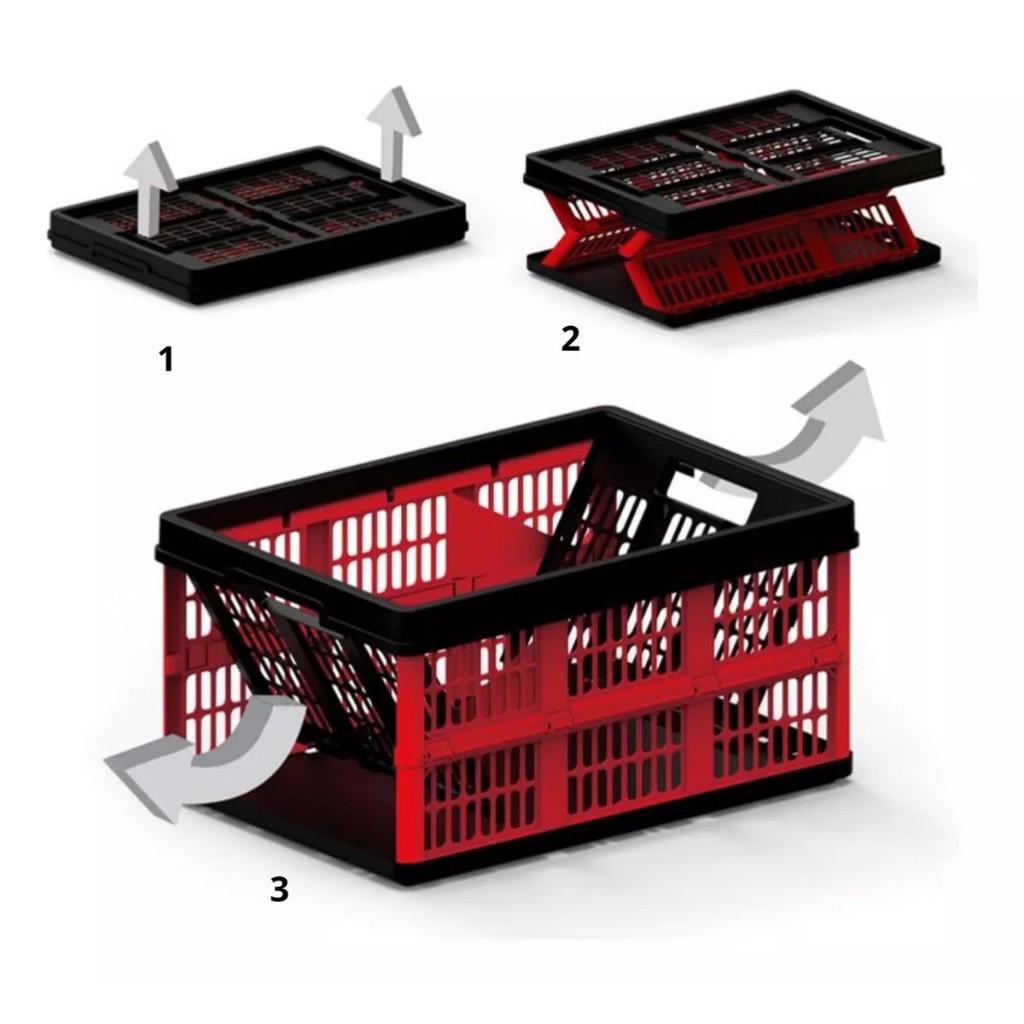 Caixa Plástica Organizadora Desmontável Multiuso 30kg 45l. Cor Vermelho