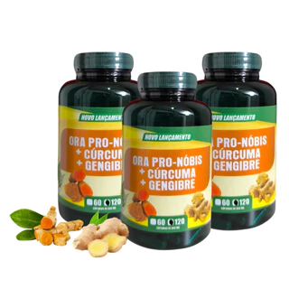 Ora-Pro-Nóbis + Cúrcuma + Gengibre 120 Cápsulas 500 mg - Kits Com 1, 2 e 3 Unidades