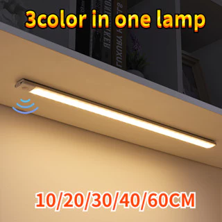 60cm Luz 3 Cores Regulável luminária led recarregável Recarregável Lâmpada Sensor De Movimento Luz Noturna Iluminação Sensor Para Cozinha Closet Quarto