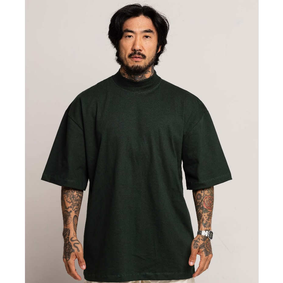 Camiseta Oversized Gola Alta Verde Escuro Premium