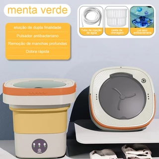 9L Mini máquina de lavar dobrável portátil de esterilização por luz azul totalmente automática com lavagem e desidratação integradas, equipada com cesto centrífugo e tubo de água