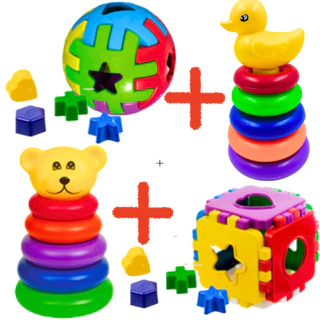 Kit  Brinquedos Educativos  Ursinho +  Pato + Bola Didatica +Cubo Didático com Peças para Encaixar em Oferta na Shopee