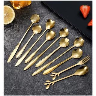 Colher de Café Design de Flor Aço Inoxidável Colher Dourado