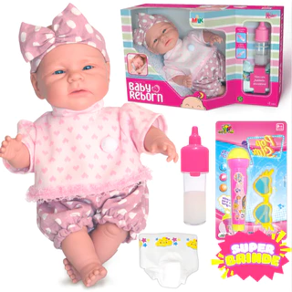Boneca Bebe Reborn Realista Fralda Mamadeira Pano Menina Caixa de Boneca