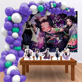 Kit Ouro Festa Aniversário Shinobu Demon Slayer Desenho Decoração Cenários