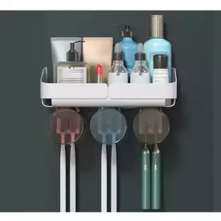 Porta escova de dente com copo e prateleira multifuncional de banheiro
