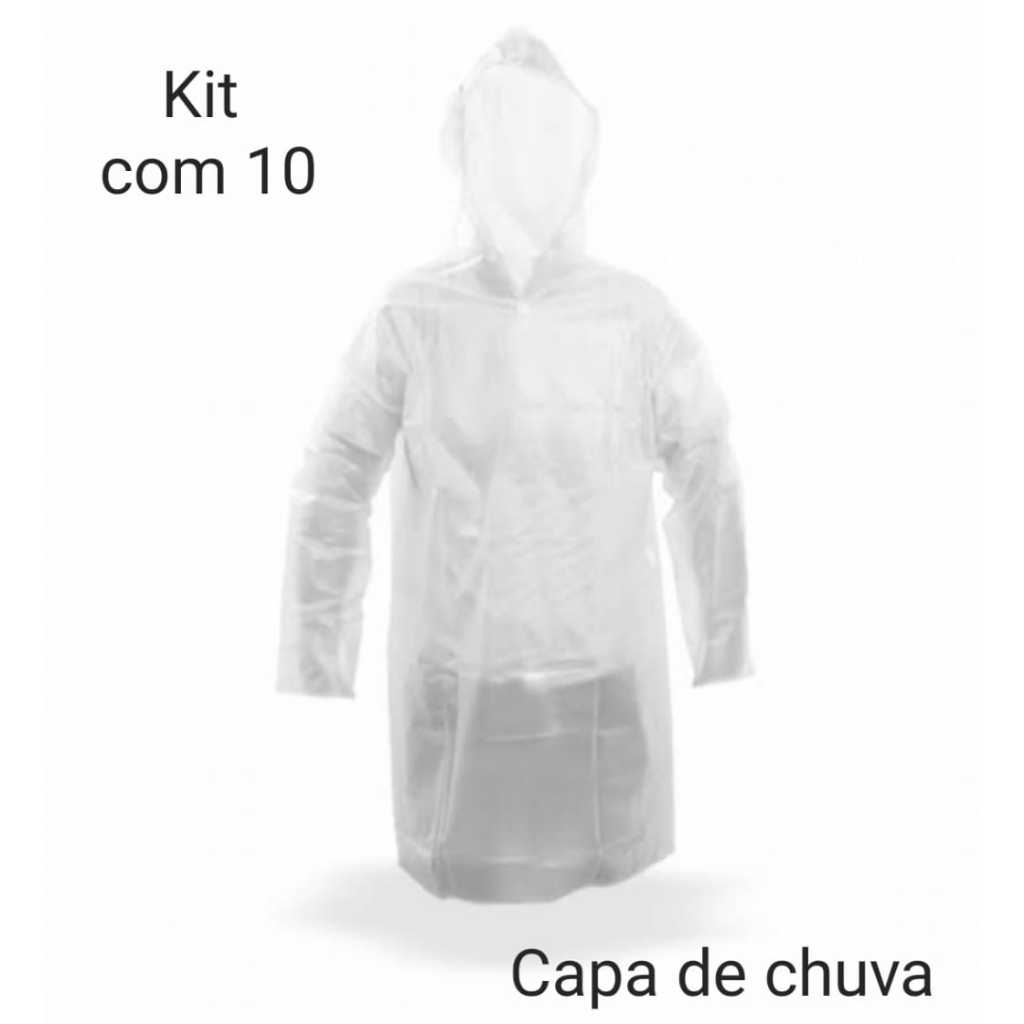 Kit 10 Capas de Chuva Transparente unissex Impermeável