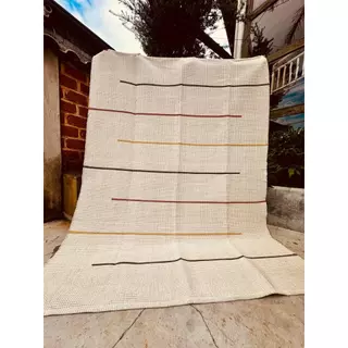 Tapete Sala Capri Listras Fundo Cru Tons Terrosos em Linha 100% Algodão 1,50x2,00m