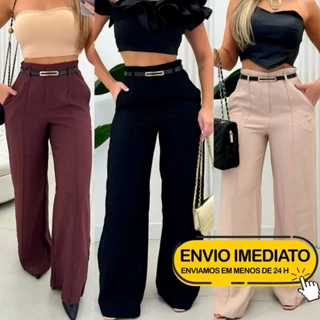 Calça Social Feminina ZARA Modelo Pantalona Alfaiataria Com Cinto Lançamento Moda Luxo Blogueira Elegante