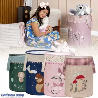 Cesto Organizador de Brinquedos Roupas Bordado Menino Menina Batistela Baby