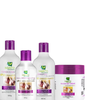 Kit Profissional ALHO Hábito Habito Brasil Cosmetico (4 Produtos) Shanpoo + condicionador + mascara + Sem Enxague