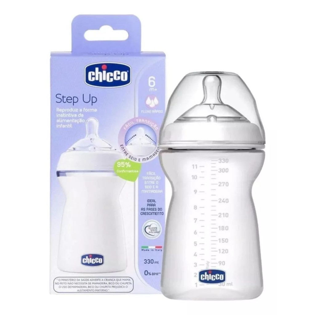Mamadeira Chicco Step Up Transparente 330ml Fluxo Rápido 6m