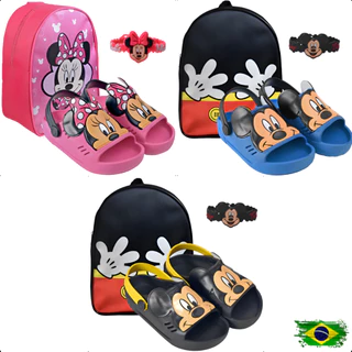 Babuche Infantil Personagem Kit 3 em 1 Promoção Sandália Mochila Infantil Pulseira