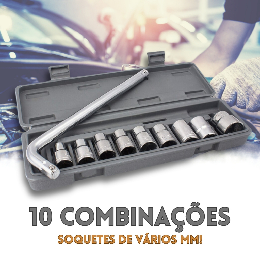Kit Ferramentas 10 Peças Chave L Soquete De Boca Com Estojo
