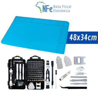 Kit Manta Antiestática 48x34cm Chaves de Precisão 117 peças Bancada Manutenção Celular Eletrônicos