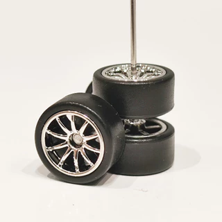 Rodas com pneus de borracha raiada cromada para customização de miniaturas Hot Wheels escala 1:64