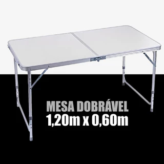 Mesa Dobrável em Alumínio 1,20m x 0,60m c/ Tampo MDF: Portátil, Resistente e Ideal para Exteriores