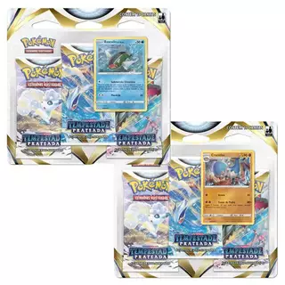 Kit de Cartas Pokemon Blister Triplo Tempestade Prateada 3 Pacotes + 1 Carta
