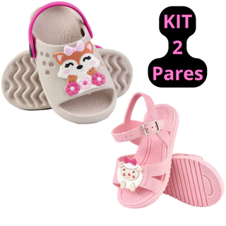 Kit 2 Pares Sandália Rasteira e Nuvem Slide Infantil
