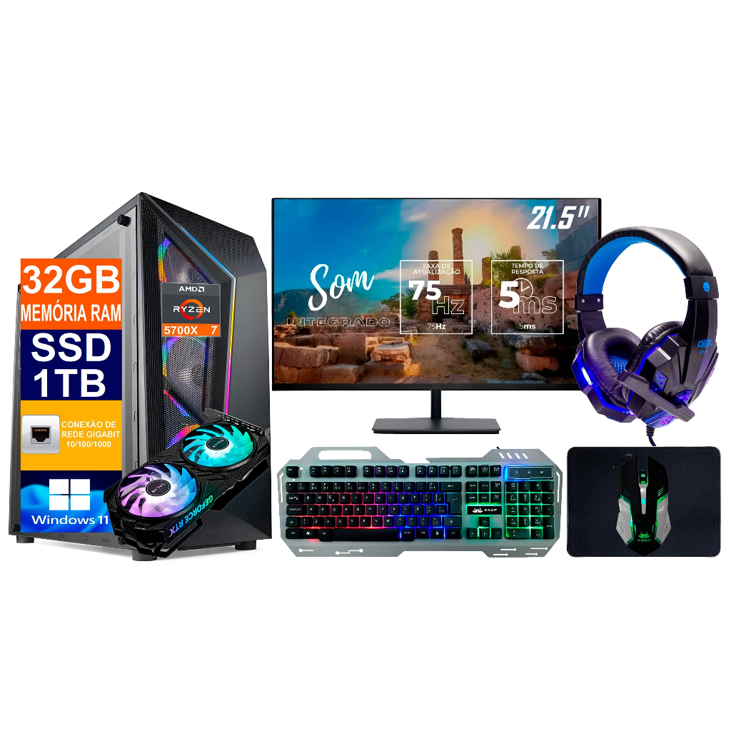 PC Gamer Cpu PC RYZEN 7 5700X / Ssd 1TB / 32GB Memória Ram DDR4 / Placa ...