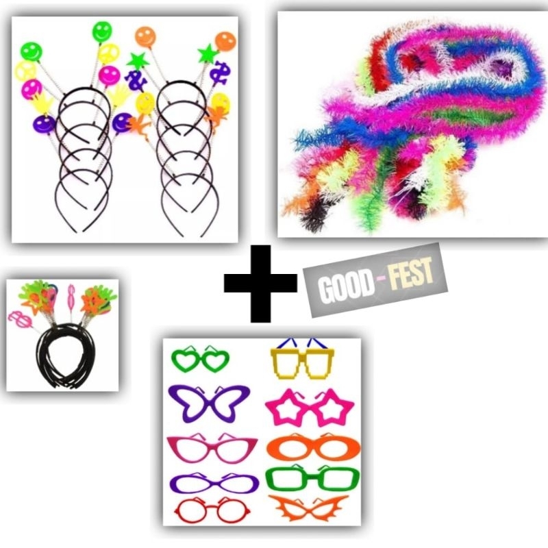 Kit Festa Óculos + Tiaras + Marabu 75cm 30un, 60un, 90un, festa , balada , aniversário, casamento, lembrancinha