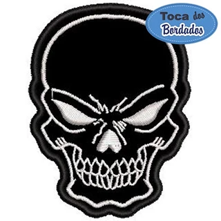 Patch Bordado Bordado Black Skull Caveira 8x6 cm Cód.1284