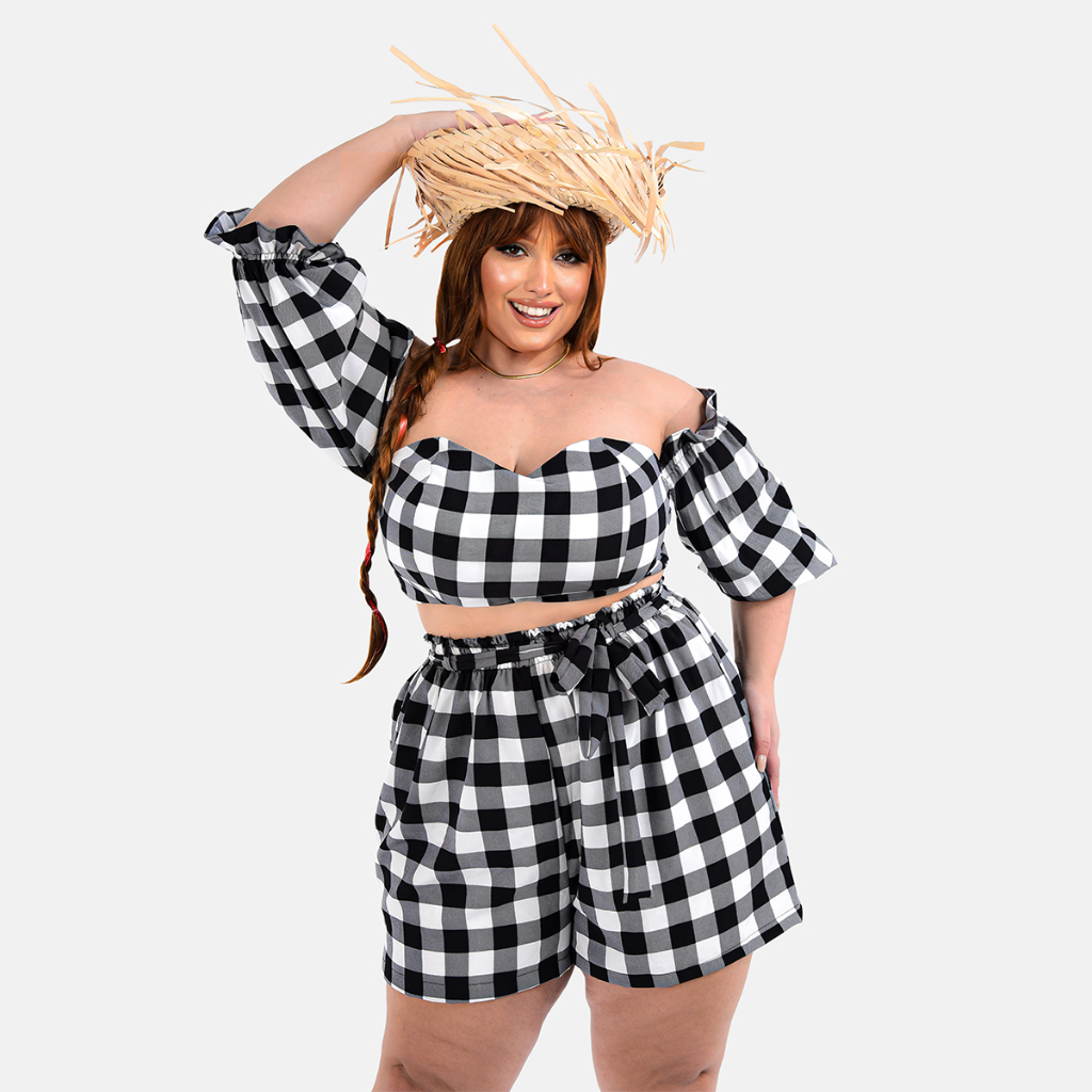 Vestido Junino Roupa Caipira Feminina Plus Size Vestido Caipira