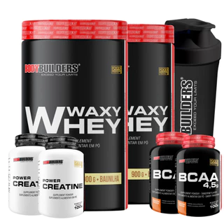 Kit 2x Whey Protein 900g + 2x Bcaa 4,5 100g + 2x Creatina 100g + Coqueteleira - Bodybuilders em Oferta na Shopee