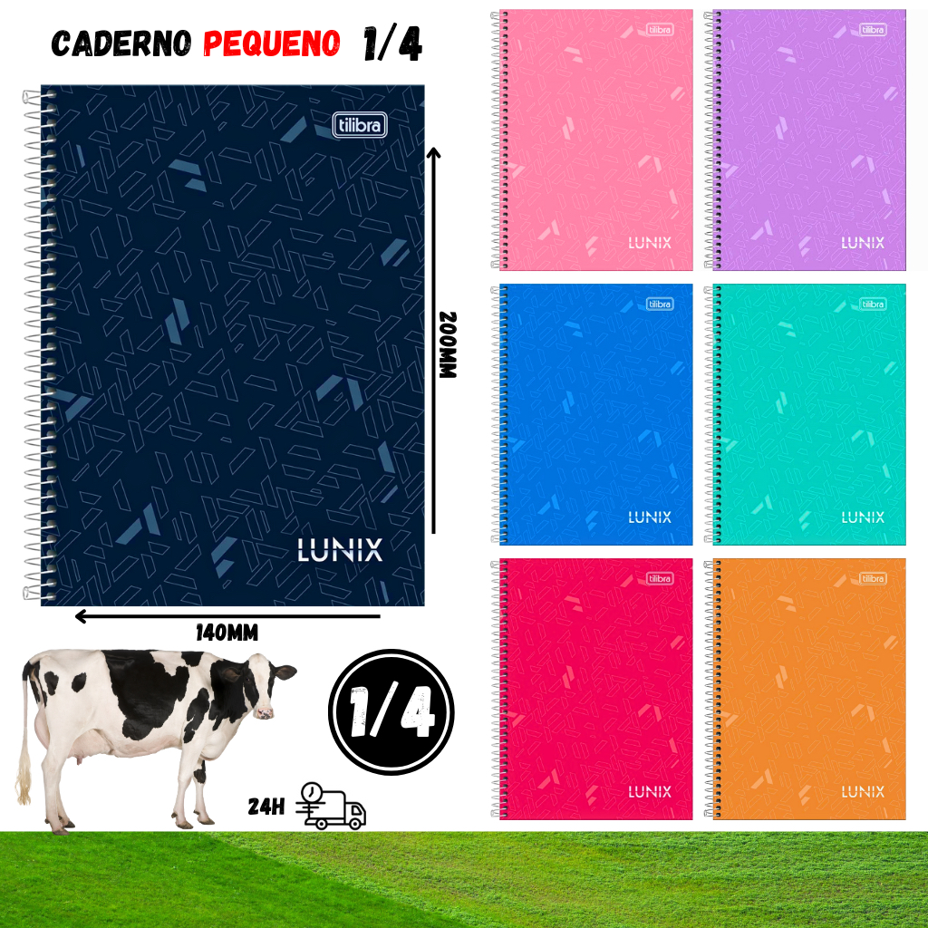 Caderno Pequeno 1/4 Espiral Capa Dura 80 Folhas Tamanho 14x20cm Lunix ...
